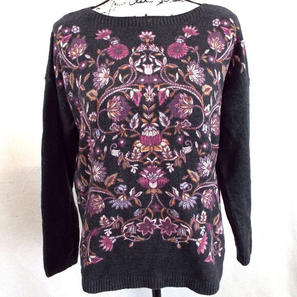 J Jill Enchanted Floral Long Sleeve Crew Neck Relaxed Fit Sweater Sz Med Petite - Picture 3 of 9